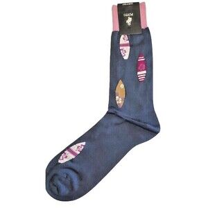 Punto Mens Italian Dress Socks Surfboards Pattern 10-13 Egyptian Cotton Blue